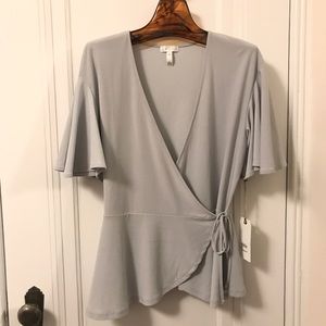 Leith Flutter sleeve peplum wrap top-NEW with tag